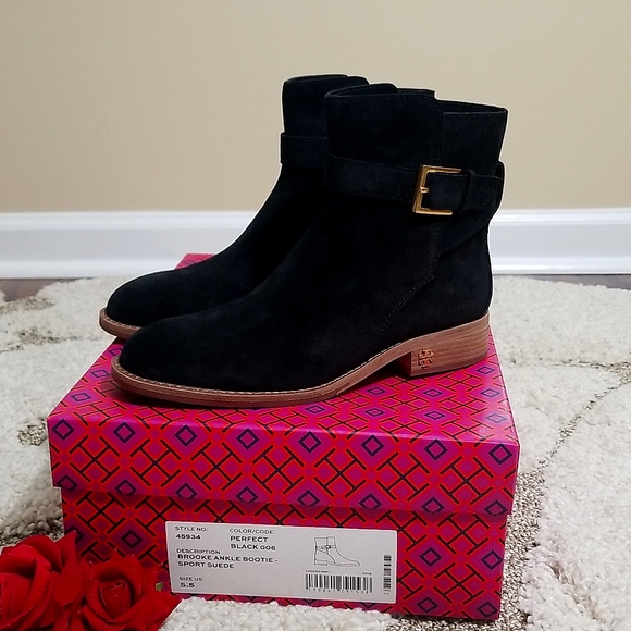 NWT Tory Burch Brooke Ankle Bootie sport suede in black size 5.5. - Picture 2 of 14